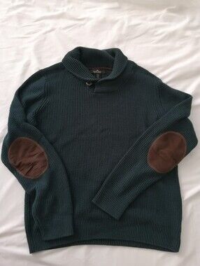 Daniel Bishop Green Waffle Knit Sweater Faux Suede Elbow Patches Medium